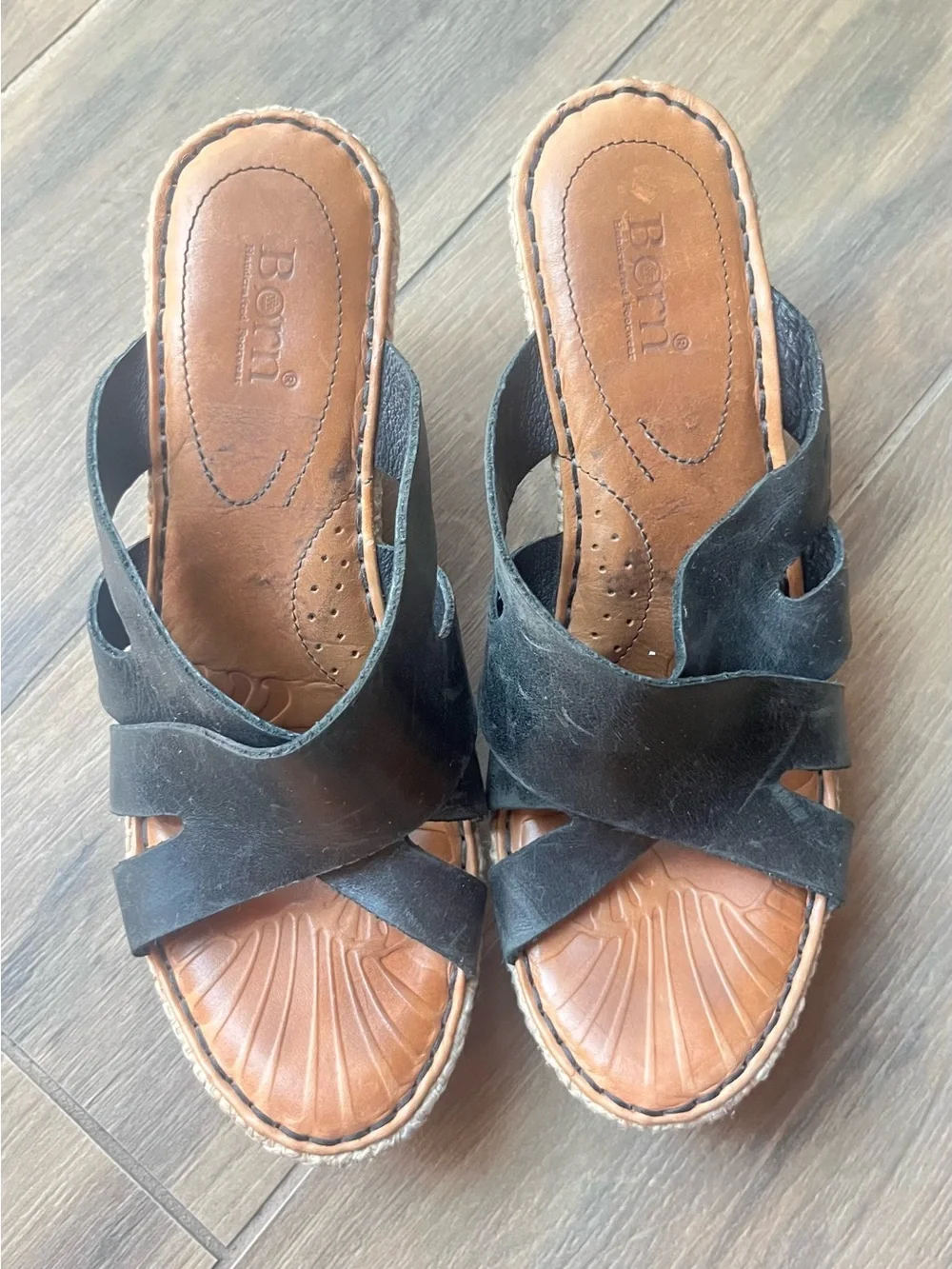 Born black heel wedges Size 9